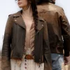 Frye Authentic Soft Lamb Crackle Leather Biker Jacket Brown New