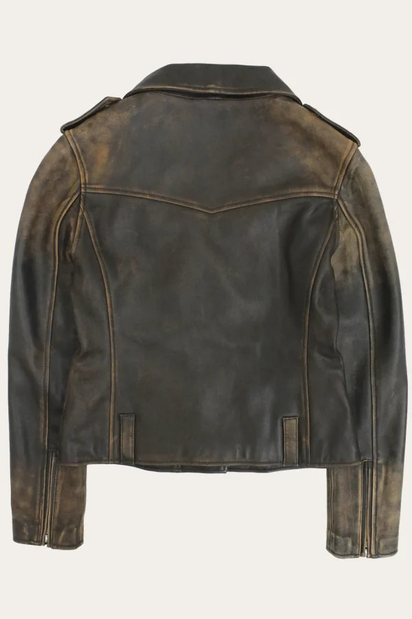 Frye Authentic Soft Lamb Crackle Leather Biker Jacket Brown New