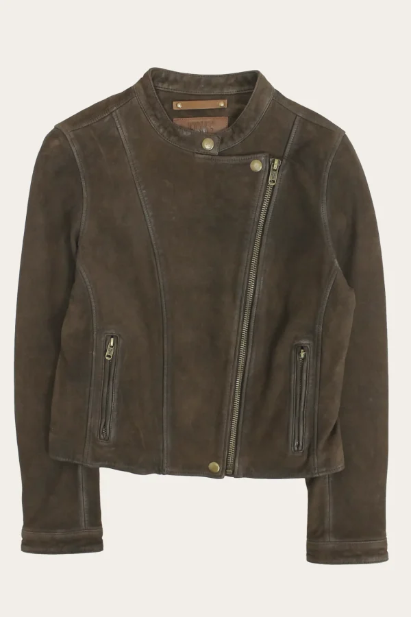 Frye Biker-racer Leather Jacket Dark Brown Outlet