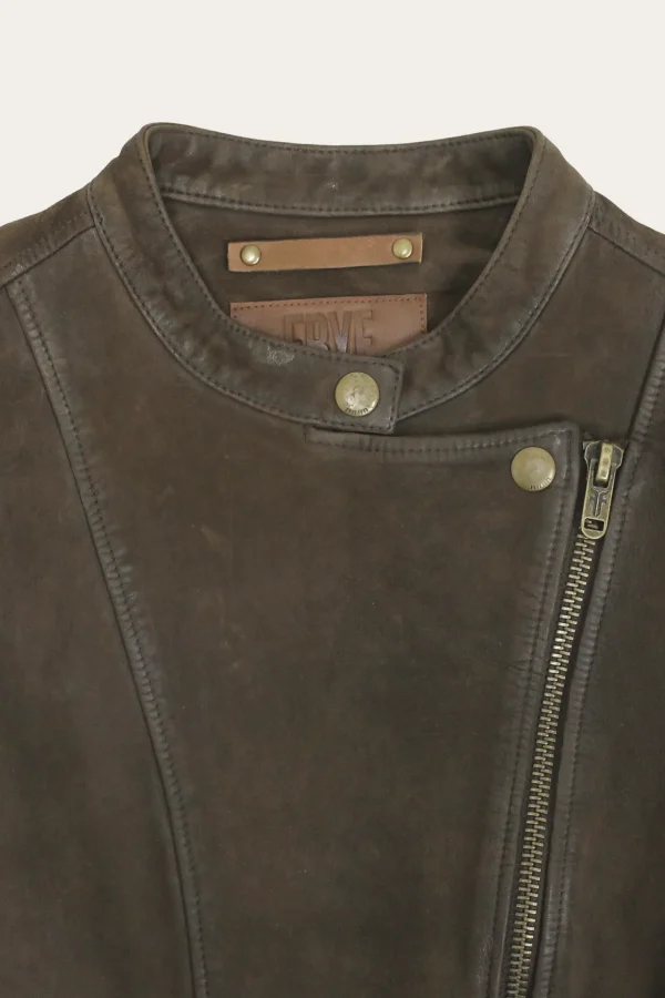 Frye Biker-racer Leather Jacket Dark Brown Outlet