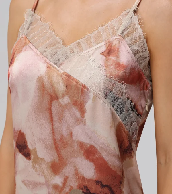 Frye Charmeuse Lace Trim Slip Midi Dress Hot