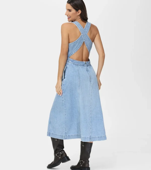 Frye Criss-cross Maxi Denim Dress Paradise Wash Store