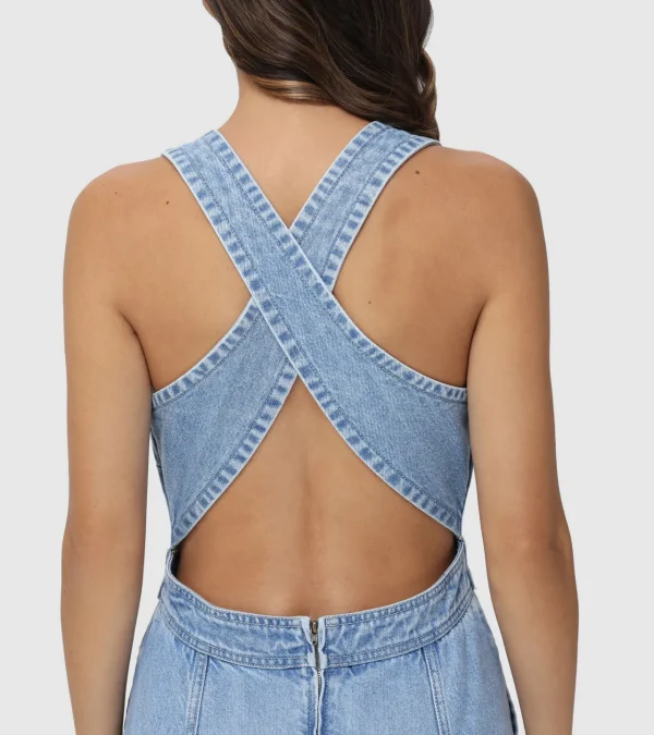 Frye Criss-cross Maxi Denim Dress Paradise Wash Store