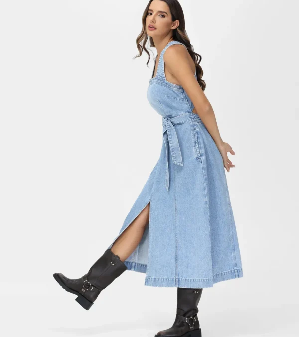 Frye Criss-cross Maxi Denim Dress Paradise Wash Store