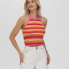 Frye Crochet Striped Halter Neck Tank Bleached Sand Combo Online