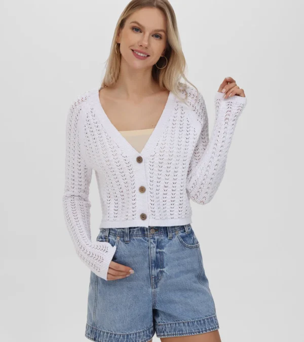 Frye Cropped Crochet V-Neck Cardigan Cheap