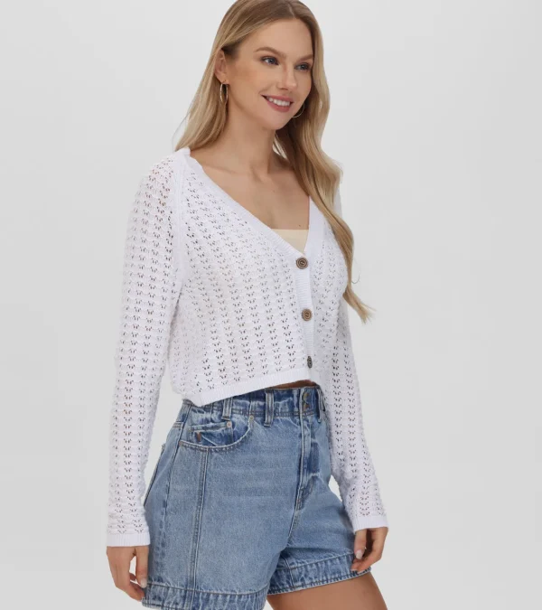 Frye Cropped Crochet V-Neck Cardigan Cheap