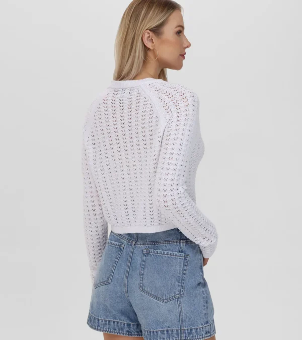 Frye Cropped Crochet V-Neck Cardigan Cheap