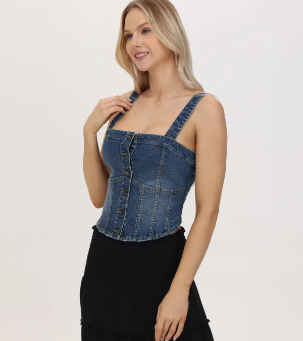 Frye Denim Bustier Mustang Wash Store