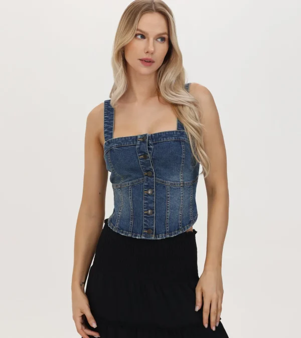 Frye Denim Bustier Mustang Wash Store