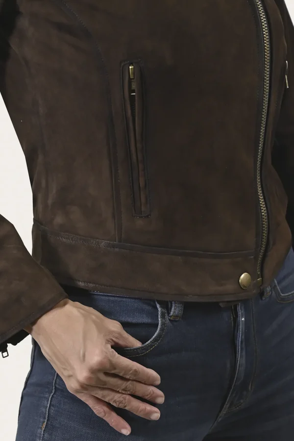 Frye Elegant Biker Leather Jacket Dark Brown Fashion