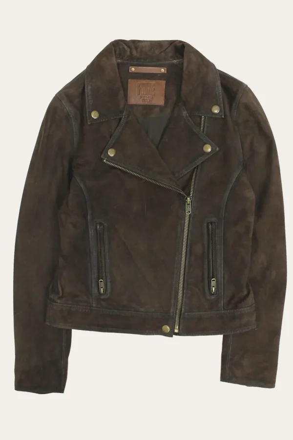 Frye Elegant Biker Leather Jacket Dark Brown Fashion