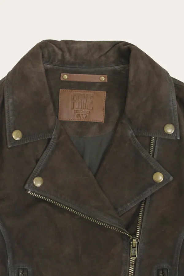 Frye Elegant Biker Leather Jacket Dark Brown Fashion