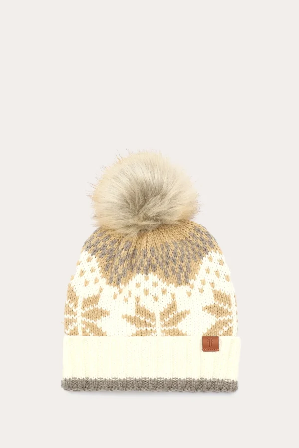 Frye Fair Isle Beanie With Cuff & Faux Fur Pom Discount
