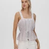 Frye Lace Trim Square Neck Tank Natural Sand Stripe Sale