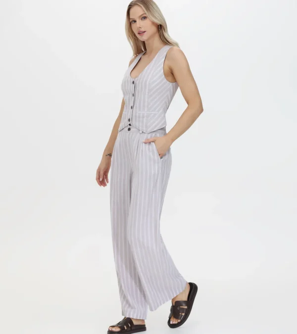 Frye Linen Striped Button Vest Natural Sand Stripe Cheap