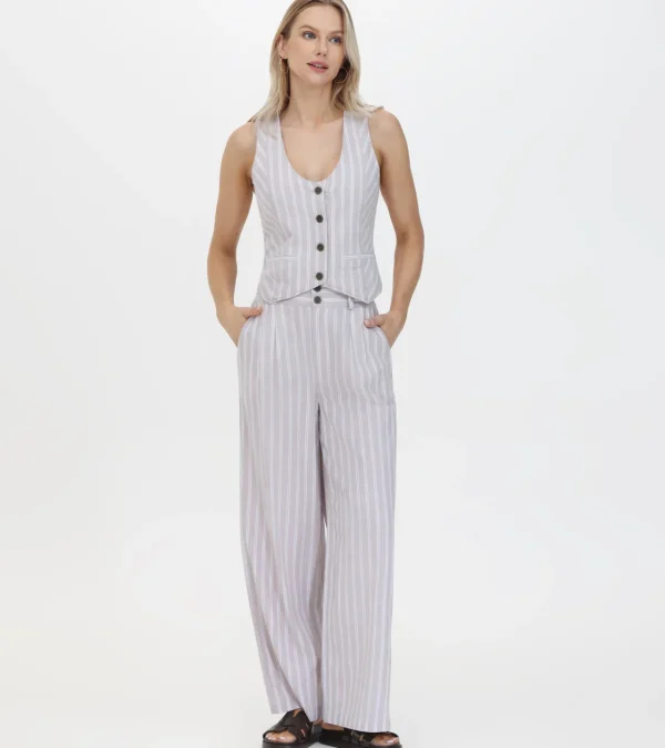 Frye Linen Striped Wide Leg Pant Natural Sand Stripe Outlet
