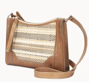 Frye Melissa Straw Zip Crossbody Beige Clearance