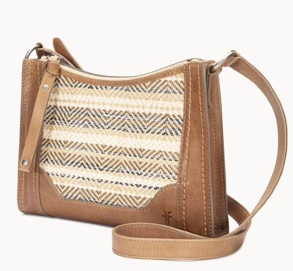 Frye Melissa Straw Zip Crossbody Beige Clearance