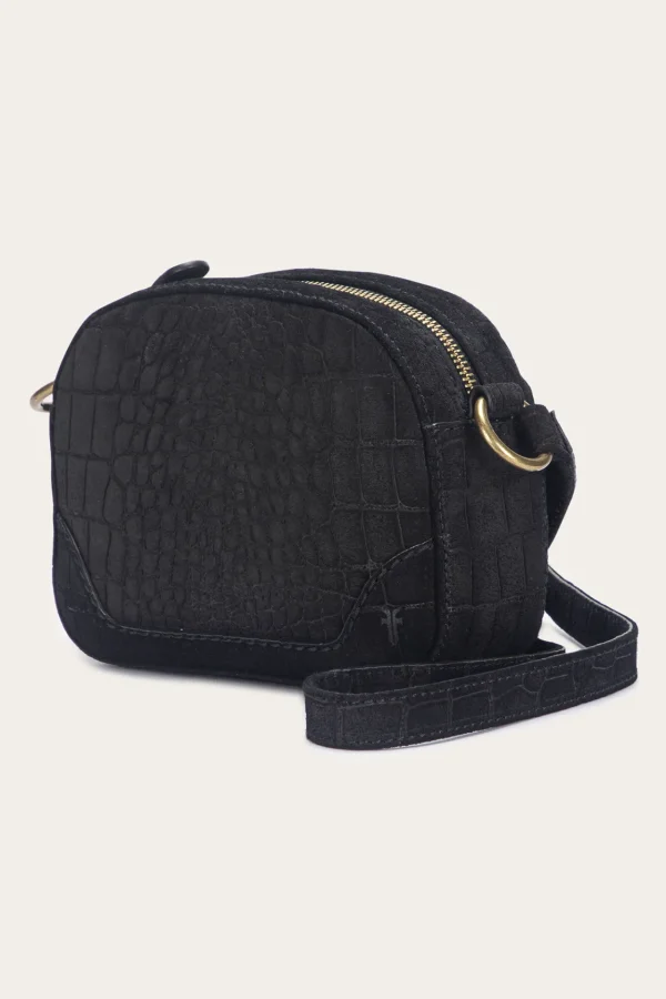 Frye Melissa Sueded Croco Camera Black Flash Sale