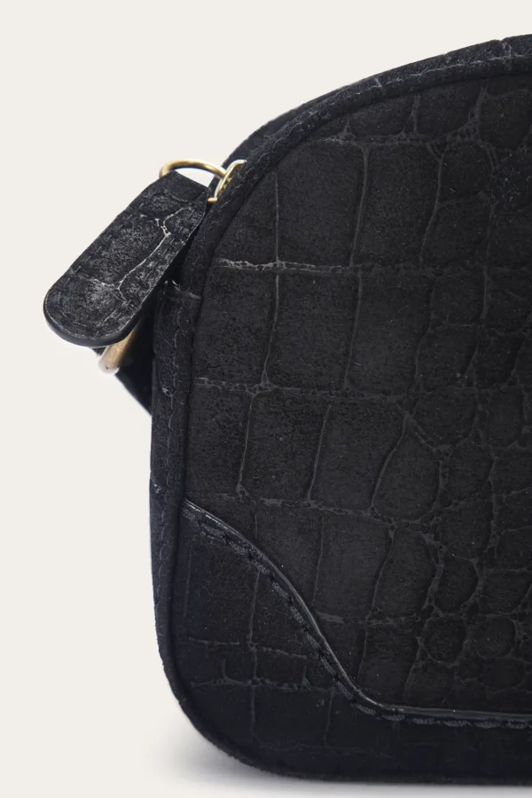 Frye Melissa Sueded Croco Camera Black Flash Sale