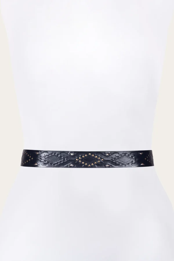 Frye 38mm Belt With Southwestern Embossing, Perf & Studs Flash Sale