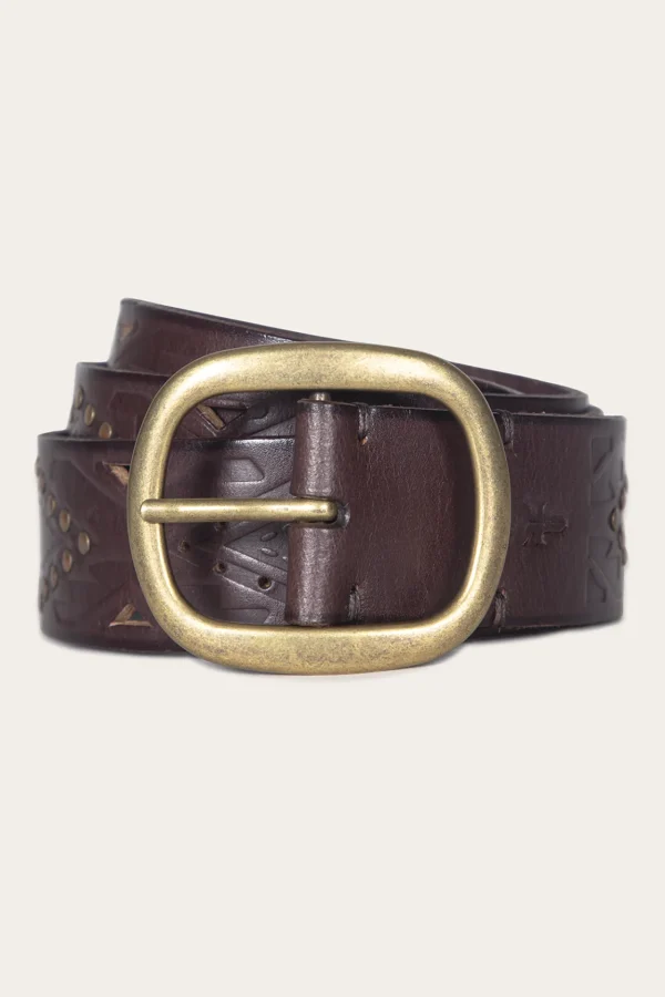 Frye 38mm Belt With Southwestern Embossing, Perf & Studs Flash Sale