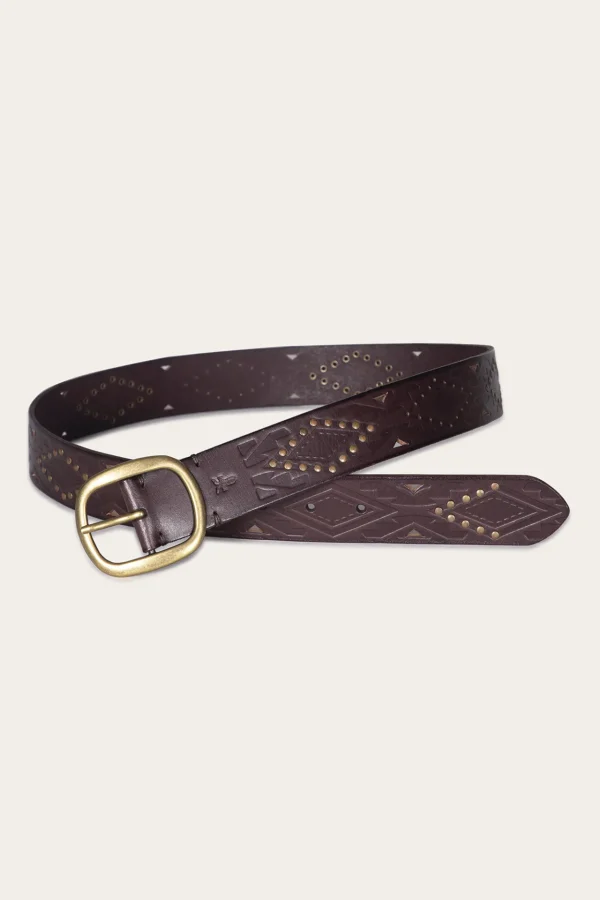 Frye 38mm Belt With Southwestern Embossing, Perf & Studs Flash Sale