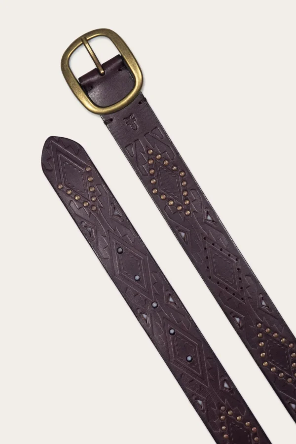 Frye 38mm Belt With Southwestern Embossing, Perf & Studs Flash Sale
