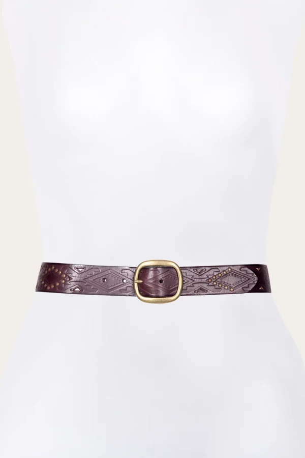 Frye 38mm Belt With Southwestern Embossing, Perf & Studs Flash Sale