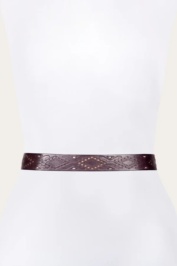 Frye 38mm Belt With Southwestern Embossing, Perf & Studs Flash Sale