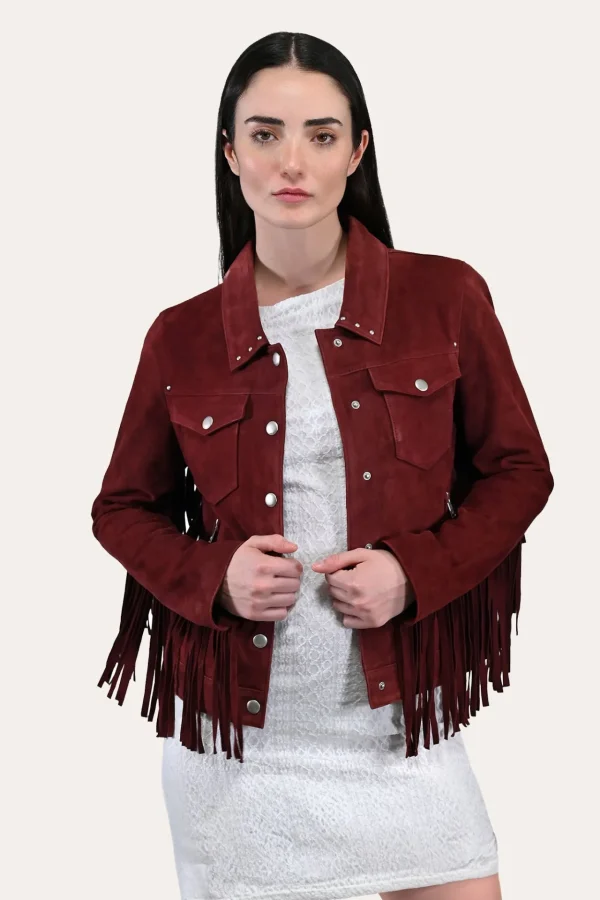 Frye Oxblood Fringed Jacket Flash Sale