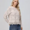 Frye Pointelle Fringe Pullover Oatmeal Heather Best