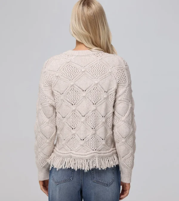 Frye Pointelle Fringe Pullover Oatmeal Heather Best
