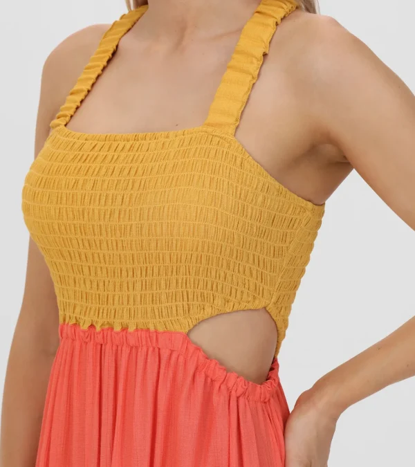Frye Smocked Color Block Maxi Dress Oaxaca Combo Cheap