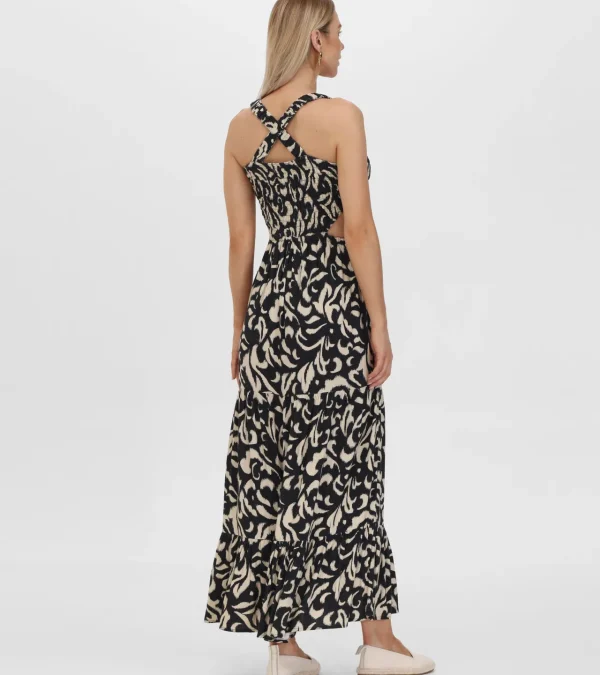 Frye Smocked Cut Out Maxi Dress Black Beauty Combo Shop