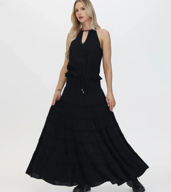 Frye Smocked Tiered Maxi Skirt Black Beauty Shop