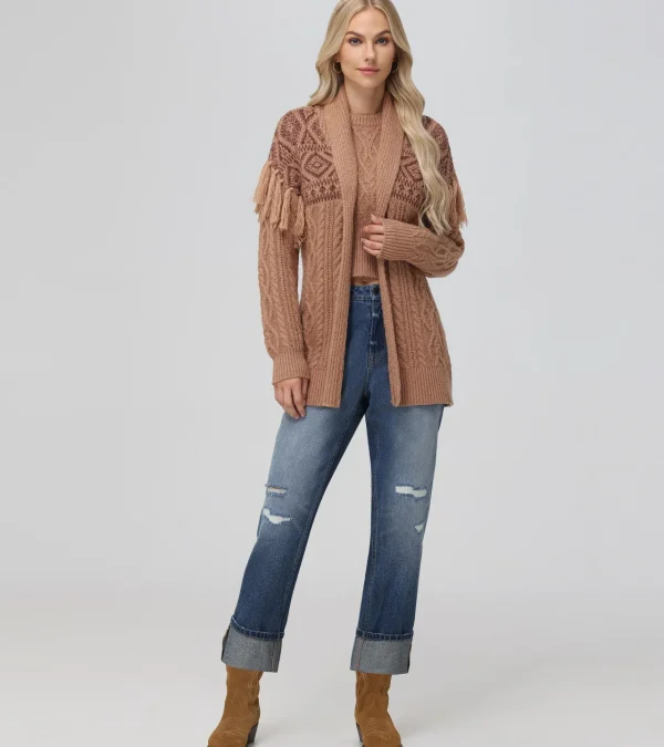 Frye Southwestern Cable Cardigan Brown Cheap