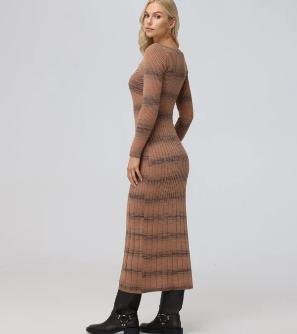 Frye Sweetheart Neck Space Dye Sweater Dress Brown Online