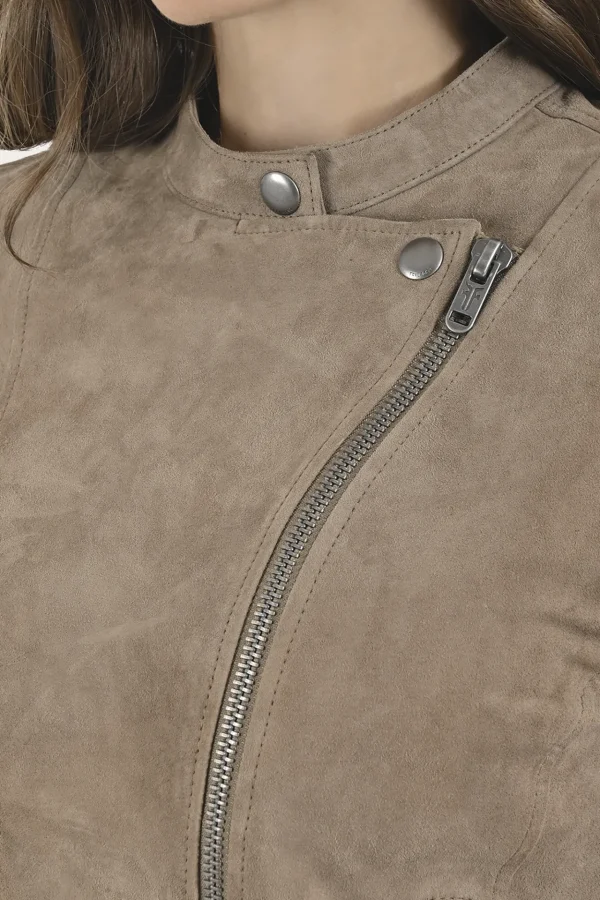 Frye Versatile Biker-racer Leather Jacket Taupe Flash Sale