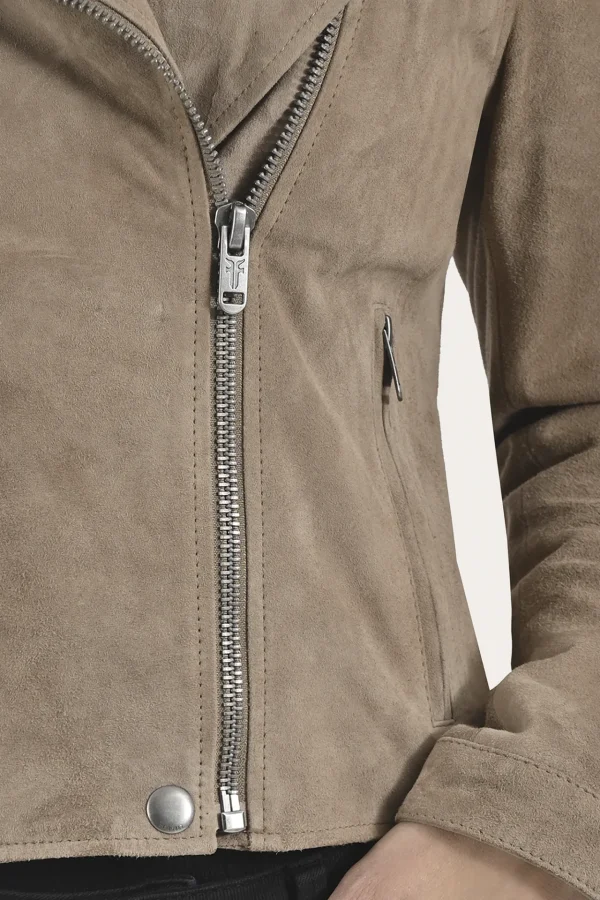 Frye Versatile Biker-racer Leather Jacket Taupe Flash Sale