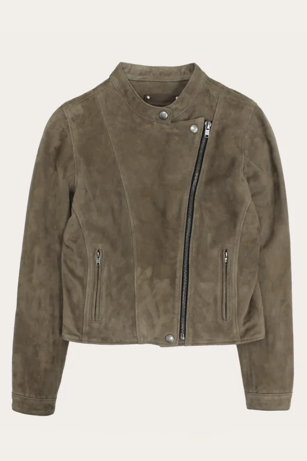 Frye Versatile Biker-racer Leather Jacket Taupe Flash Sale