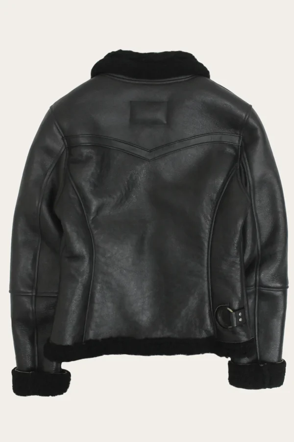 Frye Women's Leather Jacket With Sherling Collar And Cuffs Black Shop