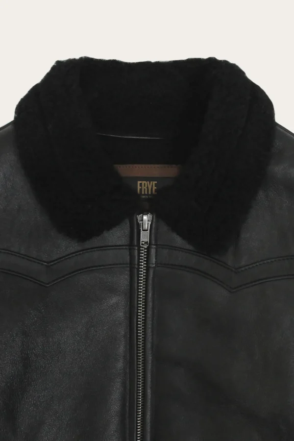 Frye Women's Leather Jacket With Sherling Collar And Cuffs Black Shop
